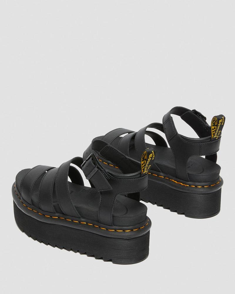 Dr Martens Blaire Hydro Læder Platform Gladiator Sandaler Dame Sort | DK 293YXF